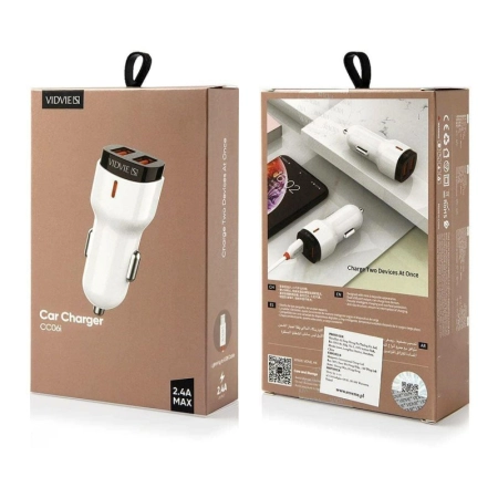 Ładowarka samochodowa 2xUSB 2.4A + kabel iPhone Lightning VIDVIE CC06 biała